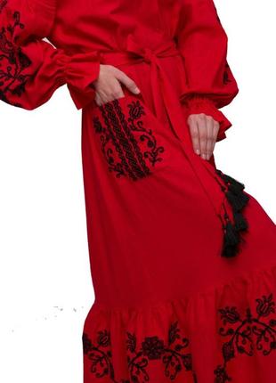 Платье вышиванка "восточный сад" красное2 фото
