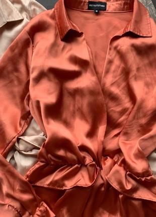 👗отпадное коралловое платье миди сатин/кирпичное свободное сатиновое платье рубашка👗10 фото