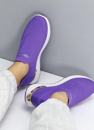 Фіолетові бузкові жіночі кросівки мокасини тканеві текстильні5 фото