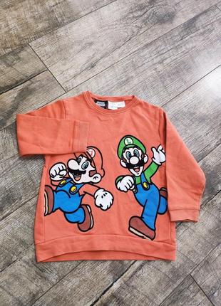 Свитшот, свитер, кофта двунитка петельки, zara, super mario, р. 98-104, 3-4 года