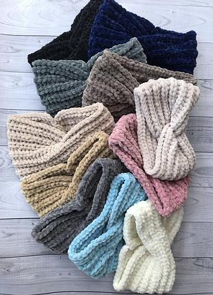 В'язання пов'язана пов'язаність язка на голову повязочка плюшева, ніжна пов'язаність язка чалма вузел обідок велюровий