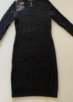 Платье шерсть/хлопок с кожаной вставкой