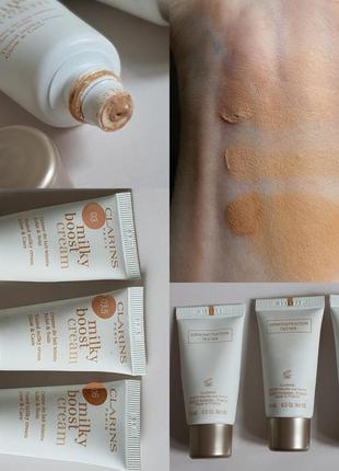 Рассматривающий тональные крема миниатюры clarins milky boost6 фото