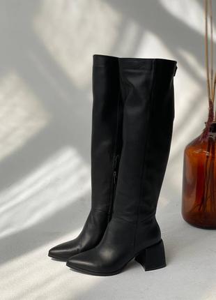 Кожаные сапоги деми 💥41💥 на байке из натуральной кожи на каблуке с острым носиком с замочком6 фото