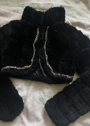 Полушубок черный с цепочкой болеро черное женское свадебное зима весна демисезонная накидка1 фото