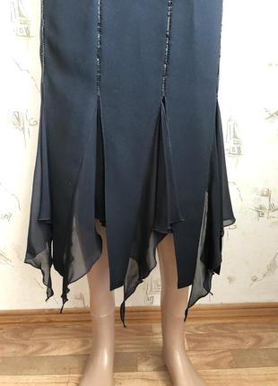 Юбка с пайетками и воланами, юбка черная, юбка силуэтная, юбка футляр миди2 фото