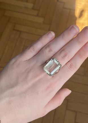 Серебряное кольцо 19 р празиолит граненый зеленый аметист