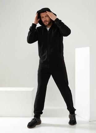Спортивный костюм кофта кенгуру свободного кроя с капюшоном сохуди брюки джоггеры комплект стильный базовый мужской черный хаки серый6 фото