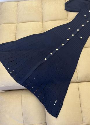 Трендовое темно синее длинное платье клеш на пуговицах короткий рукав sandro4 фото