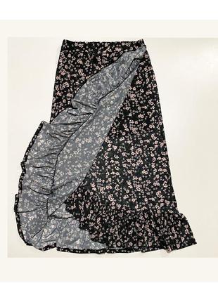 Eur 38 новая длинная юбка на резинке на запах воланы рюши оборки цветочный принт юбка макси2 фото
