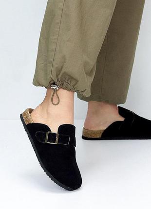 Черные женские клоги туфли мокасины с открытой пяткой