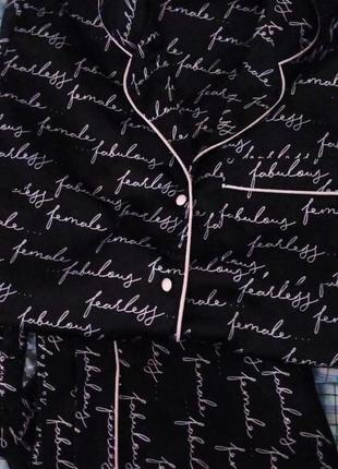 Черная пижама атласная принт ann summers/пижамный комплект рубашка штаны5 фото