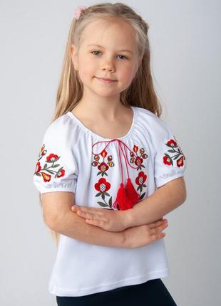 Хорошая вышиванка с красными цветами, вышитая трикотажная блуза для девочек, рубашка с вышивкой с коротким рукавом