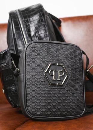Комплект рюкзак + месенджер philipp plein чорний4 фото