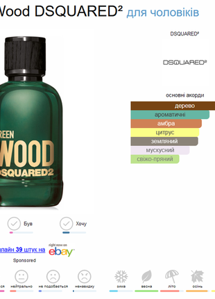 Dsquared2 green wood edt 50ml2 фото