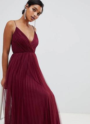 Шикарное тюлевое макси платье плиссе бордового цвета asos disign3 фото