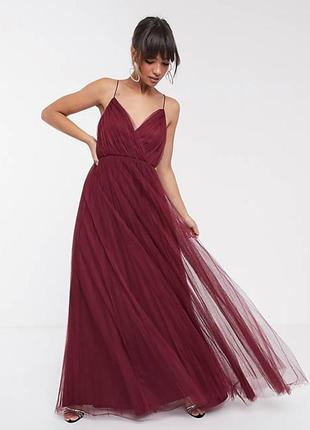 Шикарное тюлевое макси платье плиссе бордового цвета asos disign4 фото