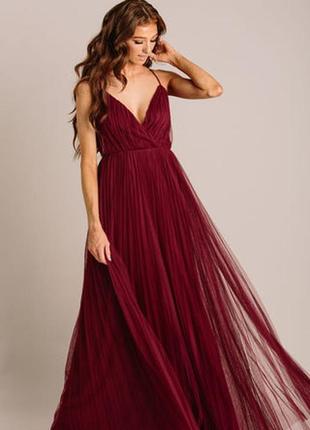 Шикарное тюлевое макси платье плиссе бордового цвета asos disign5 фото