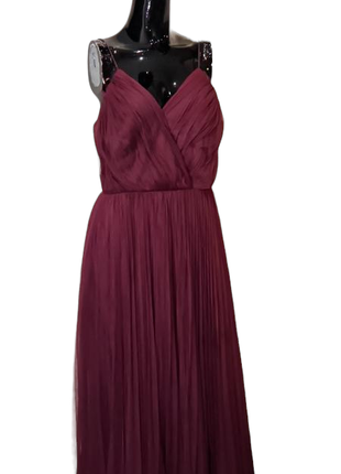 Шикарное тюлевое макси платье плиссе бордового цвета asos disign9 фото