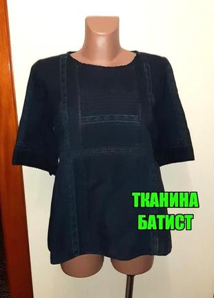 🤩1+1=3 стильная черная батистовая блуза с прошвой oasis, размер 48 - 501 фото