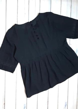 🤩1+1=3 стильная черная батистовая блуза с прошвой oasis, размер 48 - 503 фото