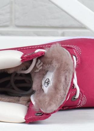 Ботинки зимние кожаные на цигейке timberland 6 inch pink winter fur4 фото