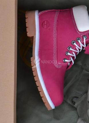 Ботинки зимние кожаные на цигейке timberland 6 inch pink winter fur