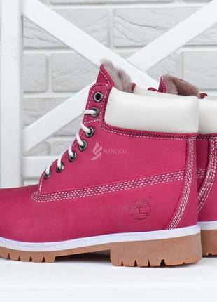 Чоботи зимові шкіряні на цигейке timberland 6 inch pink winter fur6 фото