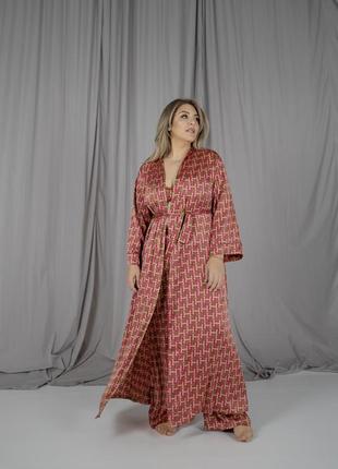 Шовковий жіночий домашній комплект з халатом максі, халат максі, домашній комплект з ліфом9 фото