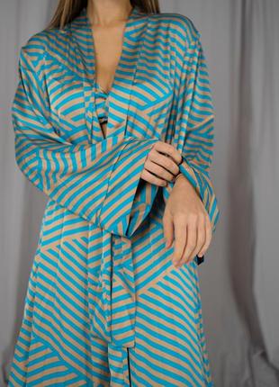 Шовковий жіночий домашній комплект з халатом максі, халат максі, домашній комплект з ліфом2 фото
