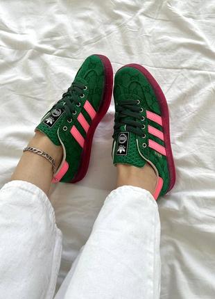 Adidas gazelle crocodile green/pink3 фото