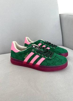 Adidas gazelle crocodile green/pink10 фото