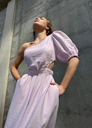 Жіноча ніжна сукня з льону з розрізами і об'ємними рукавами 42-44 44-46