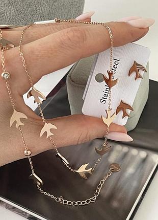 Женский комплект украшений ласточки из медицинского золота stainless steel, позолоченный