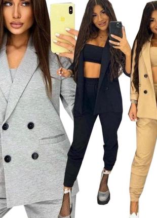 Костюм женский модный комплект двойка брюки и жакет молодежный стильный пиджак деловой брюки 530843 фото