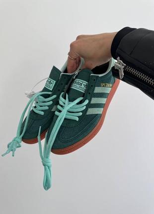 Стильные женские кроссовки adidas spezial handball green premium зелёные4 фото