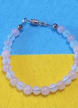 Браслет- лунный камень- розовый кварц.
