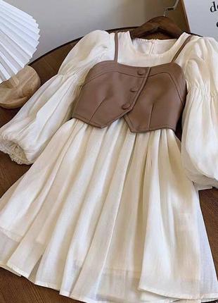 Легка чарівна сукня з жилеткою  🌹8 фото