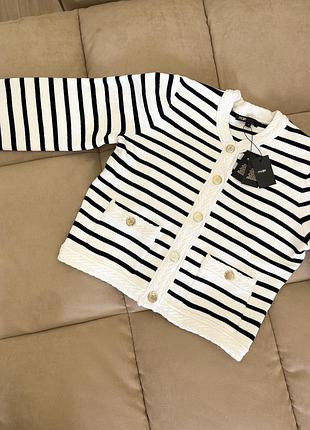 Кардиган классический в черную полоску белый на пуговицах maje тренд база 2023 old money