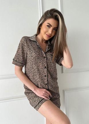 Женская пижама рубашка + шорты ткань гофре турция (k)