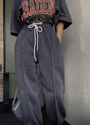 Женские штаны свободного кроя широкие с имитацией белья на флисе, 3 цвета