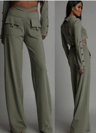 Женский брючный костюм с кнопками и ремешками топ и штаны 40-42 42-44 44-462 фото