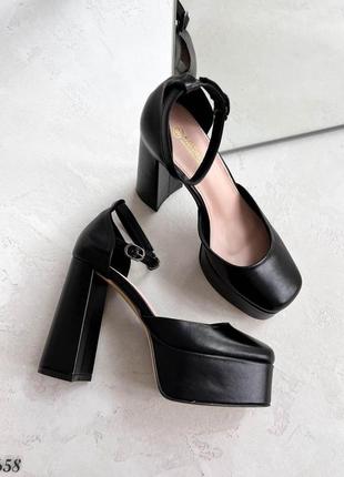 Женские туфли на высоком каблуке эко кожа черный р 409 фото