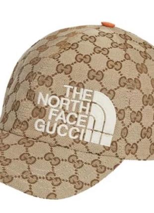 Кепка коричнева жіноча чоловіча норд фейс-гуччі бейсболка сітка унісекс