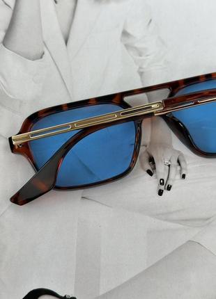 Солнцезащитные очки с двойной переносицей унисекс леопардовый с голубым  (0681)2 фото
