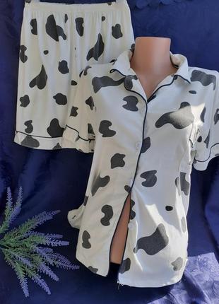Далматинец!🐄 пижама рубашка с коротким рукавом и широкие шорты домашний костюм коровка для сна