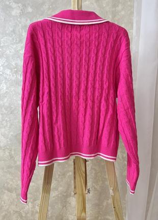 Шерстяной яркий вязаный свитер розовый цвет поло воротник sandro5 фото