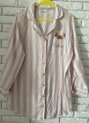 Красивая рубашка для дома полосатый бело-розовая л 14-163 фото