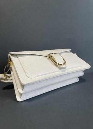 Італійська шкіряна сумка біла багет 2 ремені6 фото
