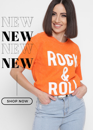 Помаранчева футболка з написом rock & roll